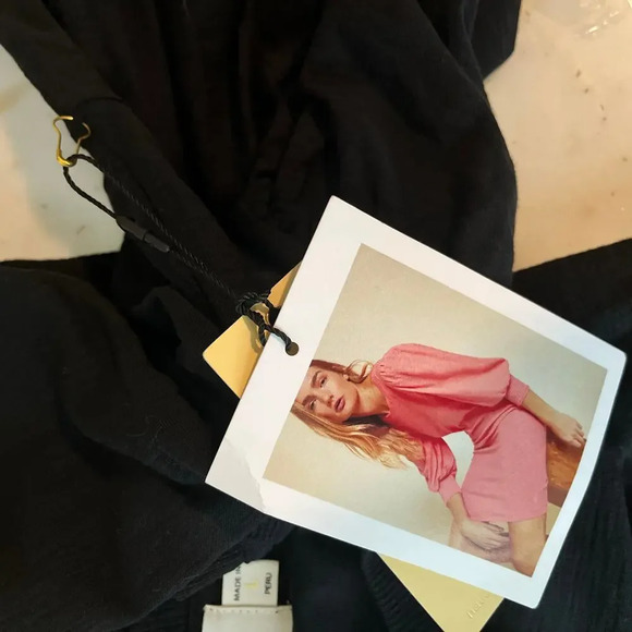 New Nation LTD Loren Puff Sleeve Sheath Dress Pima Cotton Black NWT Large - Picture 7 of 9